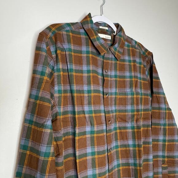 Hawker Rye Long Sleeve Flannel Button-Up Shirt Brown Green Plaid NWT Size L - Picture 3 of 10